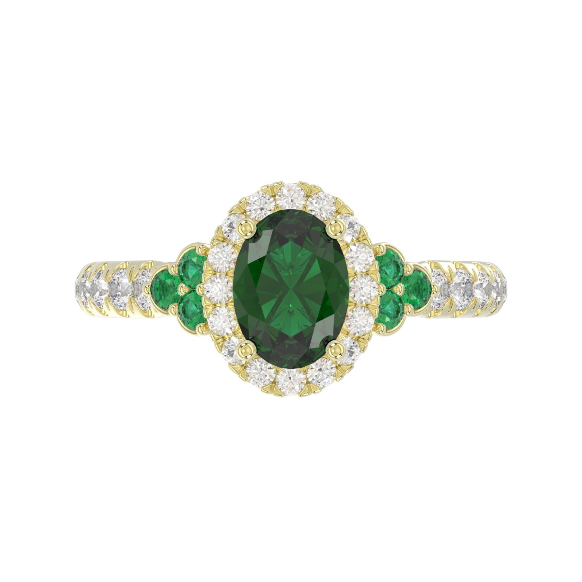 14K YELLOW GOLD 1 3/8CT ROUND/OVAL DIAMOND LADIES FASHION RING(COLOR STONE OVAL GREEN EMERALD DIAMOND 1CT)