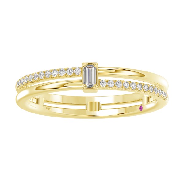 14K YELLOW GOLD 1/6CT ROUND/BAGUETTE DIAMOND LADIE...