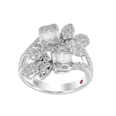 14K WHITE GOLD 1 1/2CT ROUND/BAGUETTE DIAMOND LADIES FASHION RING