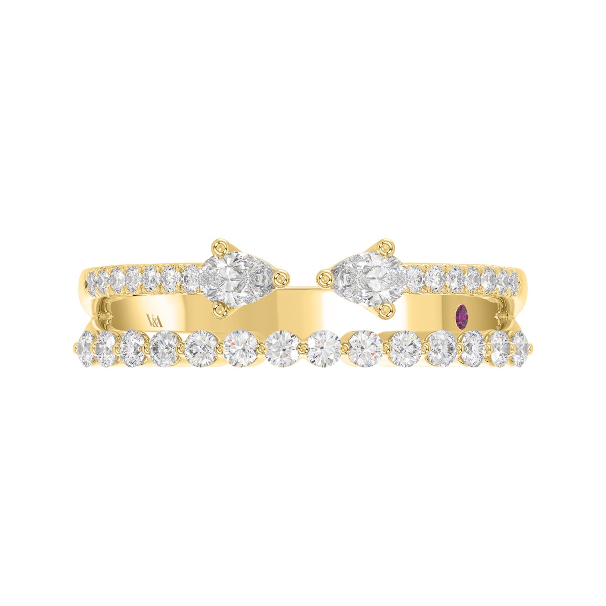 14K YELLOW GOLD 1/2CT ROUND/PEAR DIAMOND LADIES RING 