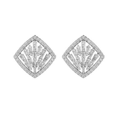 14K WHITE GOLD 5/8CT ROUND/BAGUETTE DIAMOND LADIES EARRINGS