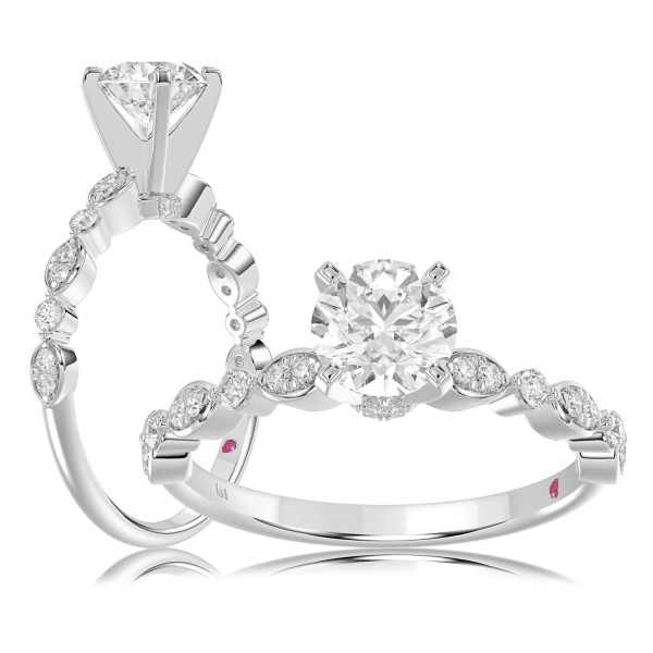 14K WHITE GOLD 1/4CT ROUND DIAMOND LADIES SEMI MOU...
