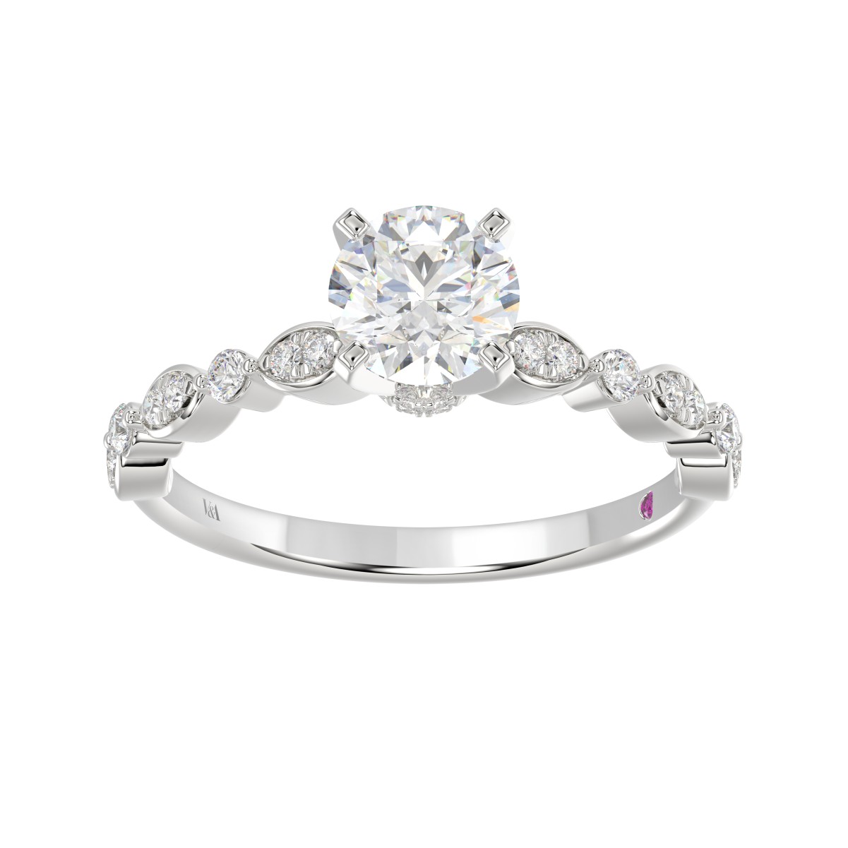 14K WHITE GOLD 1/4CT ROUND DIAMOND LADIES SEMI MOUNT RING (CENTER STONE ROUND DIAMOND 1CT)