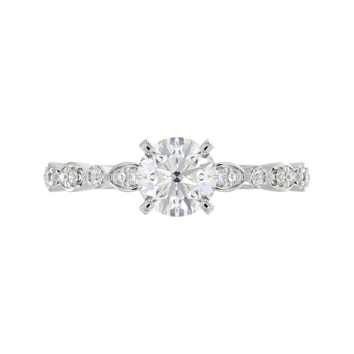 14K WHITE GOLD 1/4CT ROUND DIAMOND LADIES SEMI MOUNT RING (CENTER STONE ROUND DIAMOND 1CT)