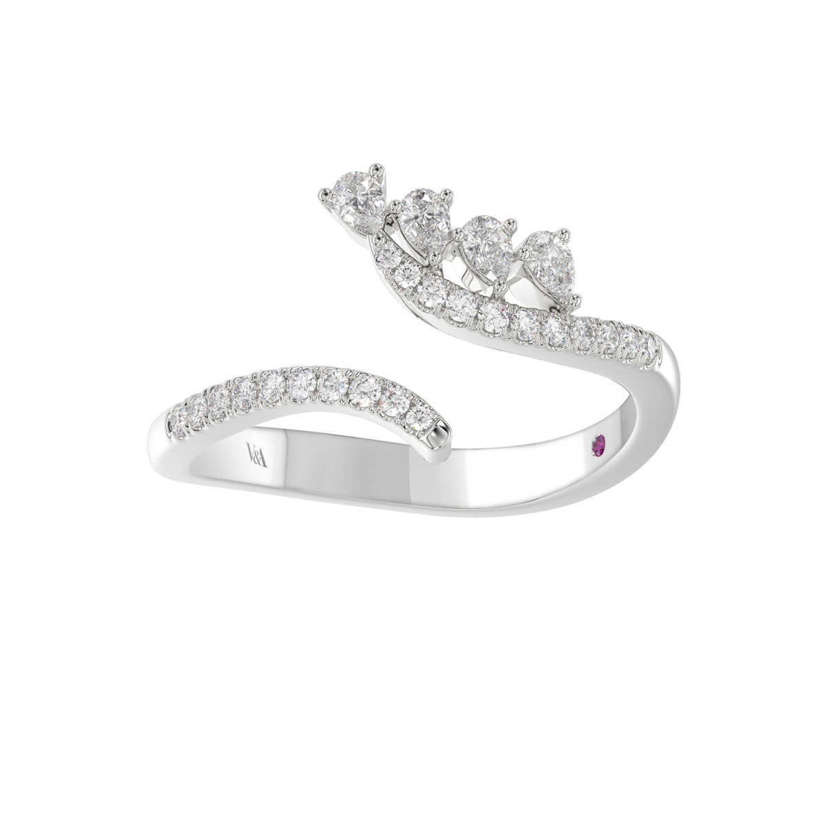 14K WHITE GOLD 3/8CT ROUND/PEAR DIAMOND LADIES RING 