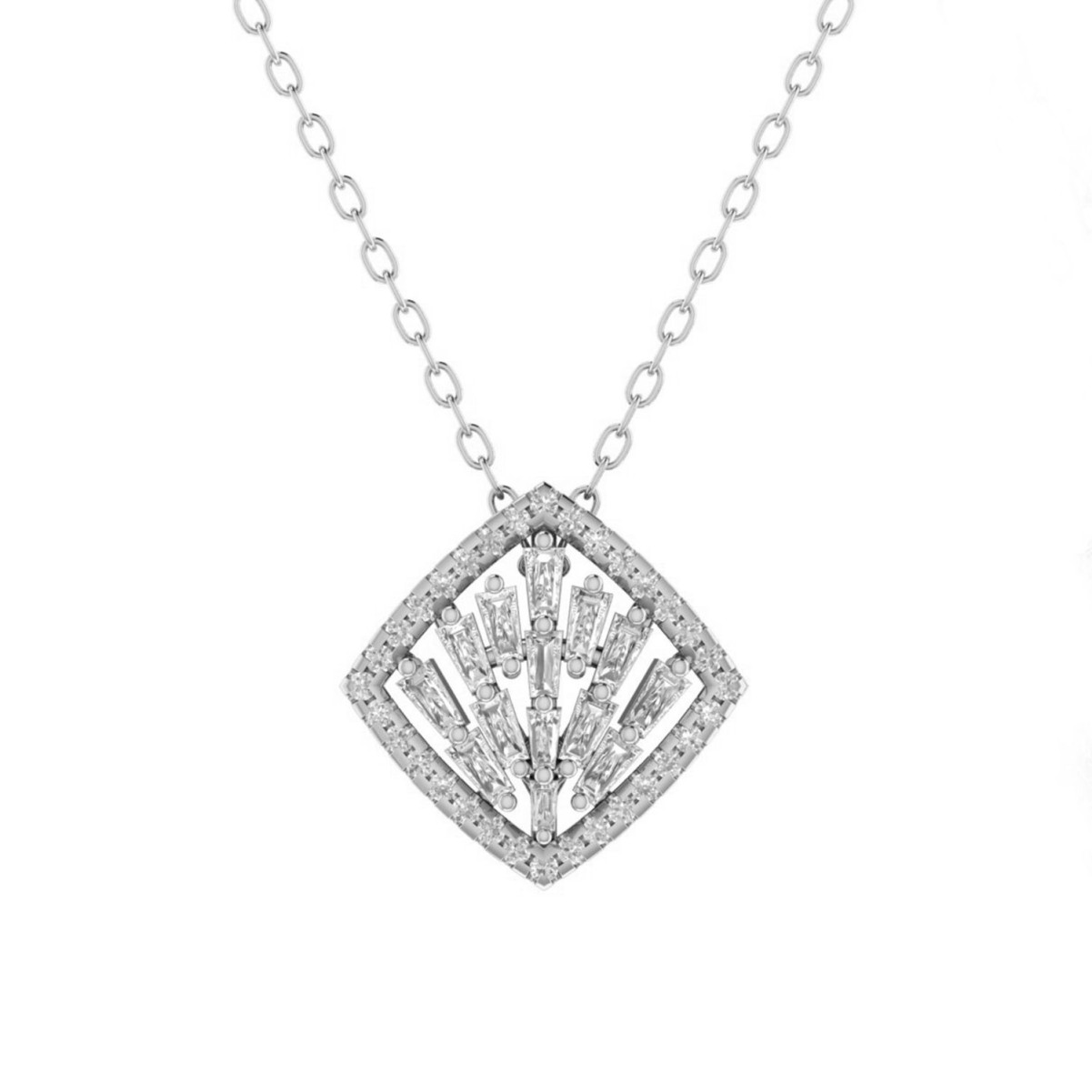 14K WHITE GOLD 3/8CT ROUND/BAGUETTE DIAMOND LADIES NECKLACE