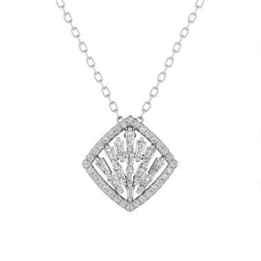 14K WHITE GOLD 3/8CT ROUND/BAGUETTE DIAMOND LADIES NECKLACE