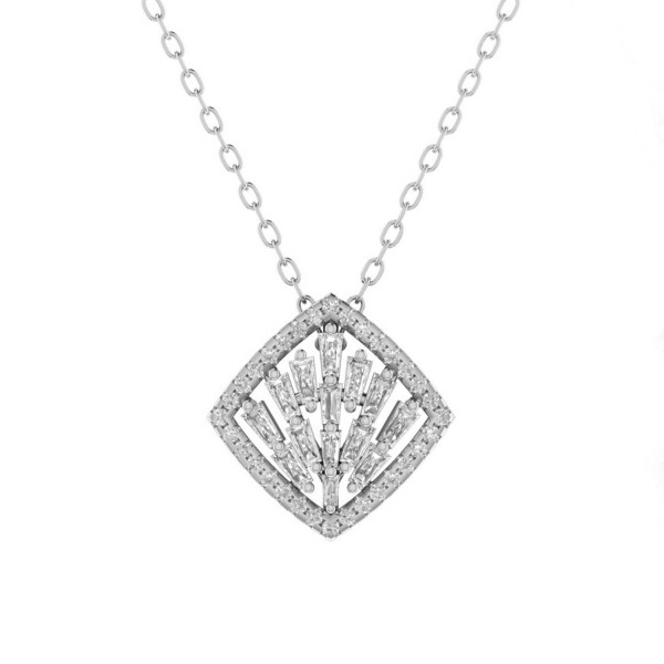 14K WHITE GOLD 3/8CT ROUND/BAGUETTE DIAMOND LADIES...