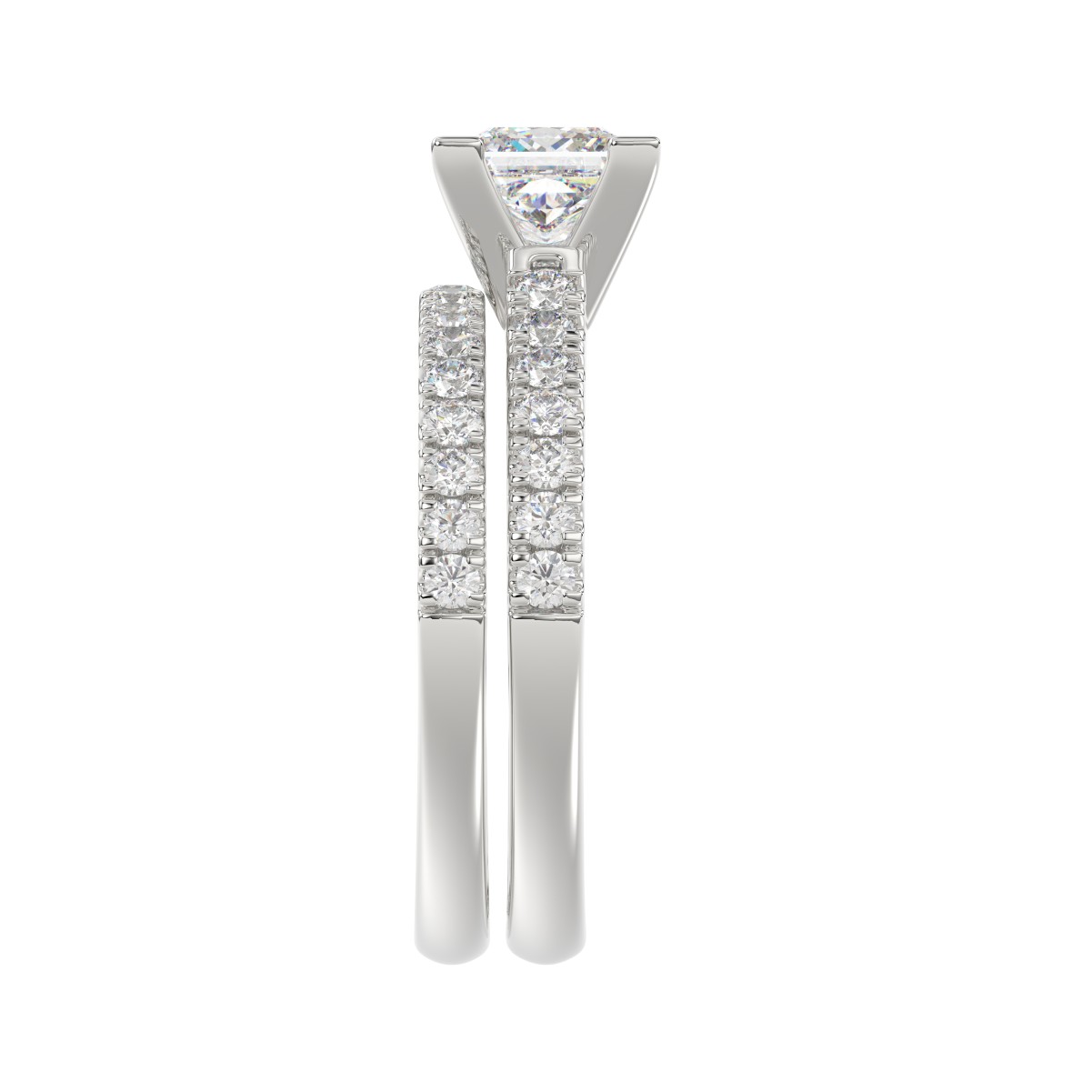 14K WHITE GOLD 3/4CT ROUND DIAMOND LADIES SEMI MOUNT BRIDAL SET(CENTER STONE MOUNT PRINCESS DIAMOND 1 1/5CT)