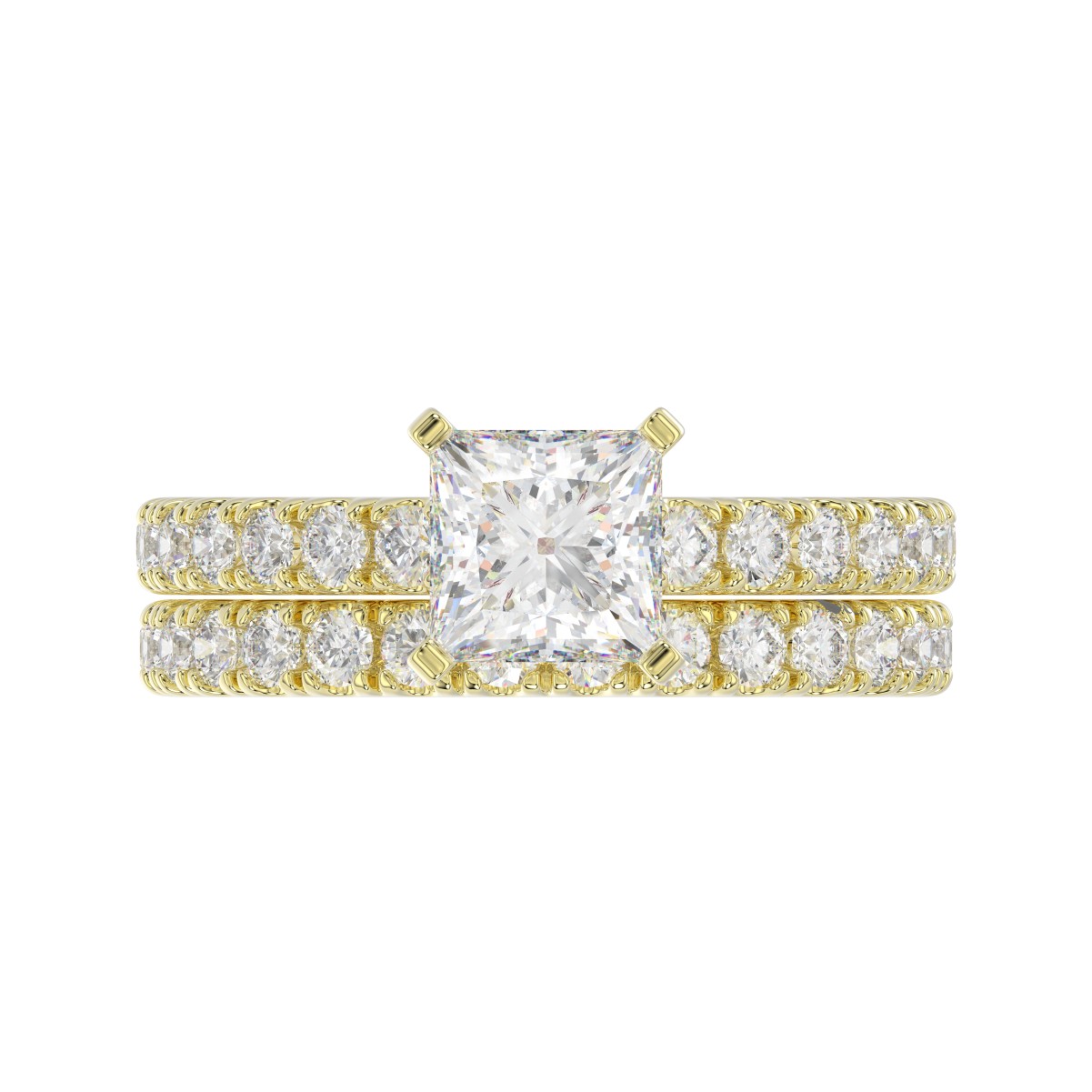 14K YELLOW GOLD 1CT ROUND DIAMOND LADIES BRIDAL SET(CENTER STONE MOUNT PRINCESS DIAMOND 1CT)