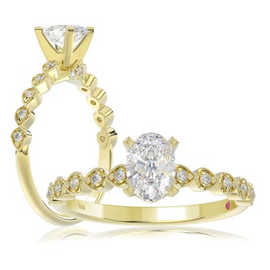 14K YELLOW GOLD 1/6CT ROUND DIAMOND LADIES SEMI MOUNT RING(CENTER STONE MOUNT OVAL DIAMOND 1CT)
