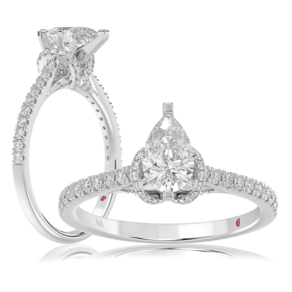 14K WHITE GOLD 1/3CT ROUND/PEAR DIAMOND LADIES SEM...