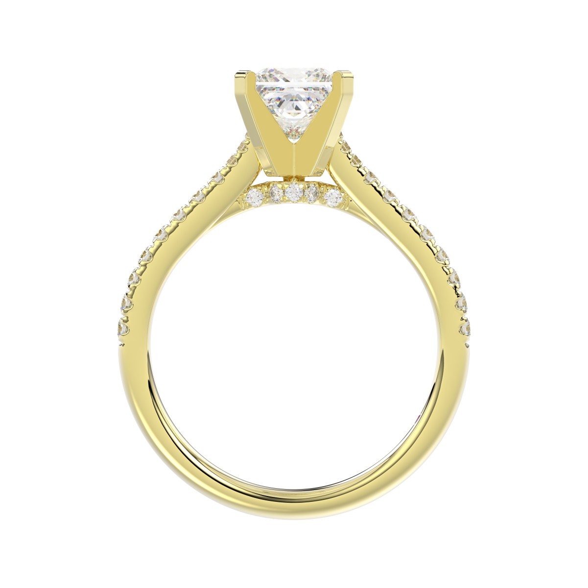 14K YELLOW GOLD 1/4CT ROUND DIAMOND LADIES SEMI MOUNT RING(CENTER STONE MOUNT PRINCESS DIAMOND 1CT)