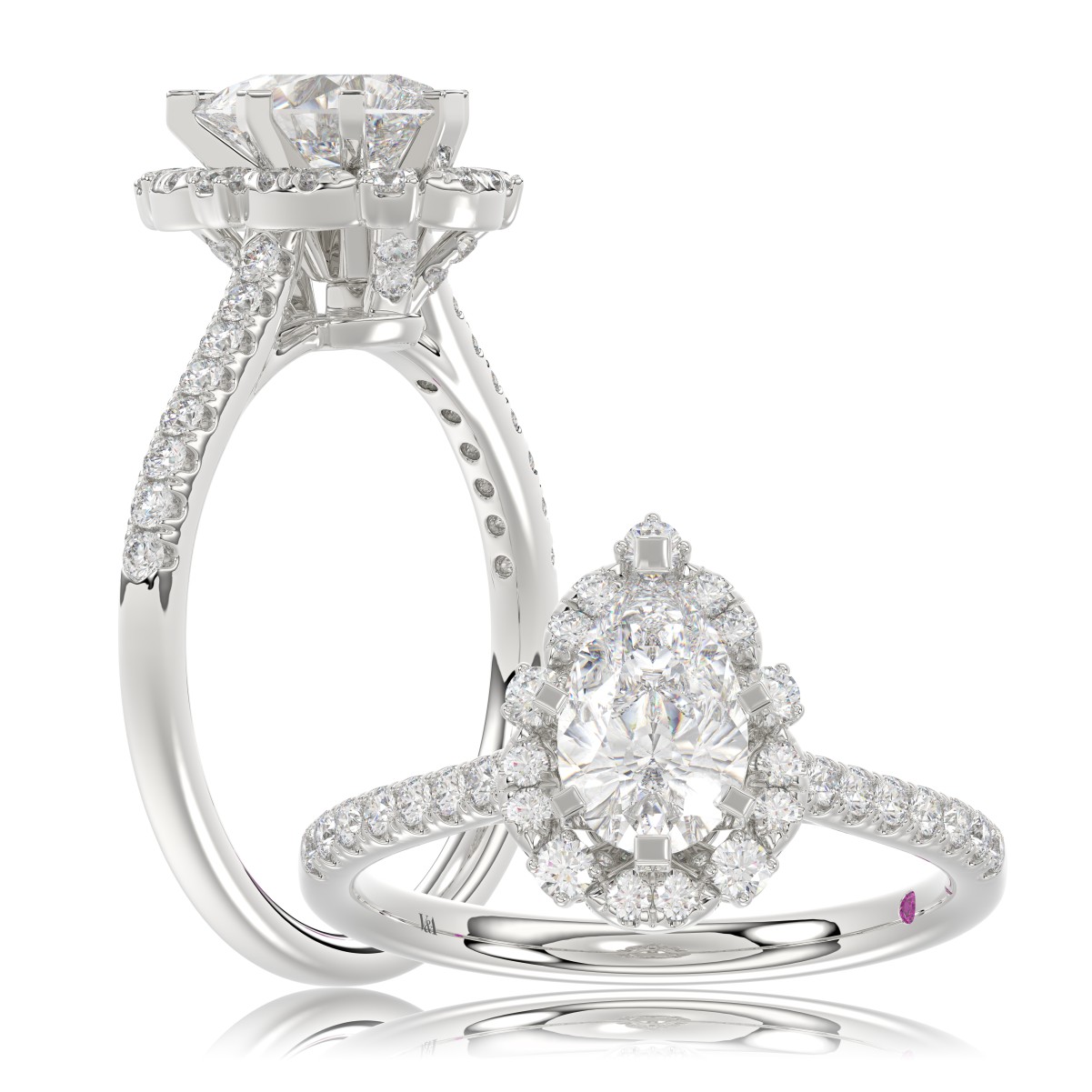 14K WHITE GOLD 1/3CT ROUND DIAMOND LADIES SEMI MOUNT RING(CENTER STONE MOUNT PEAR DIAMOND 1CT)