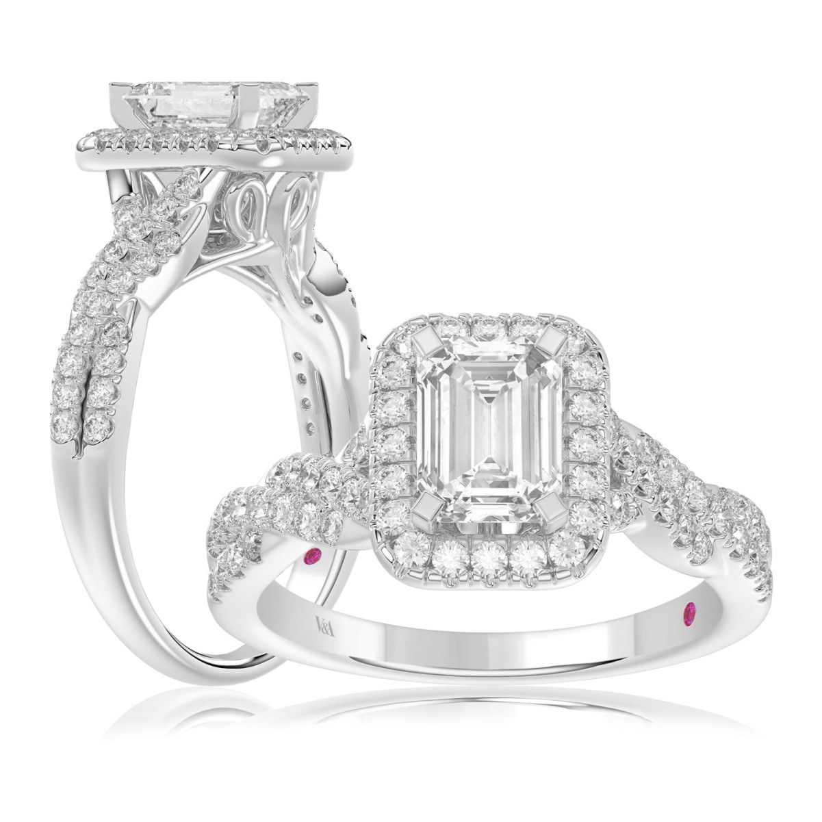 14K WHITE GOLD 1/2CT ROUND DIAMOND LADIES SEMI MOUNT RING(CENTER STONE MOUNT EMERALD DIAMOND 1CT)