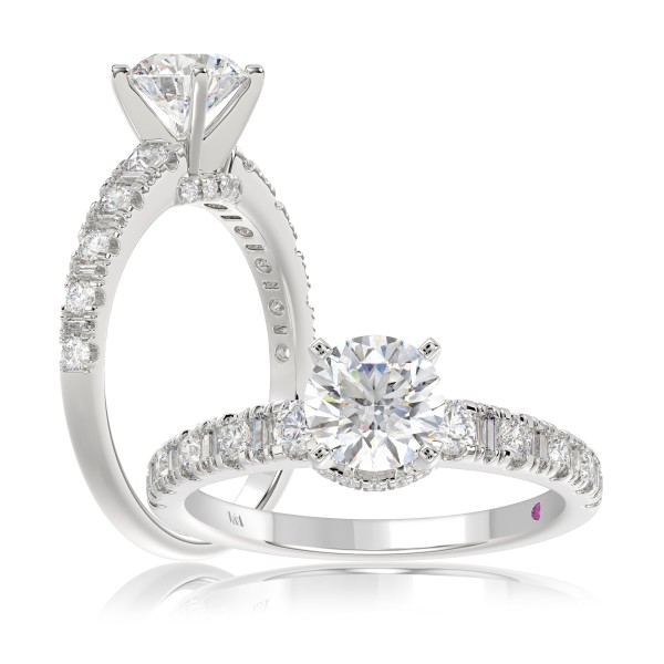14K WHITE GOLD 1/2CT ROUND/BAGUETTE DIAMOND LADIES...