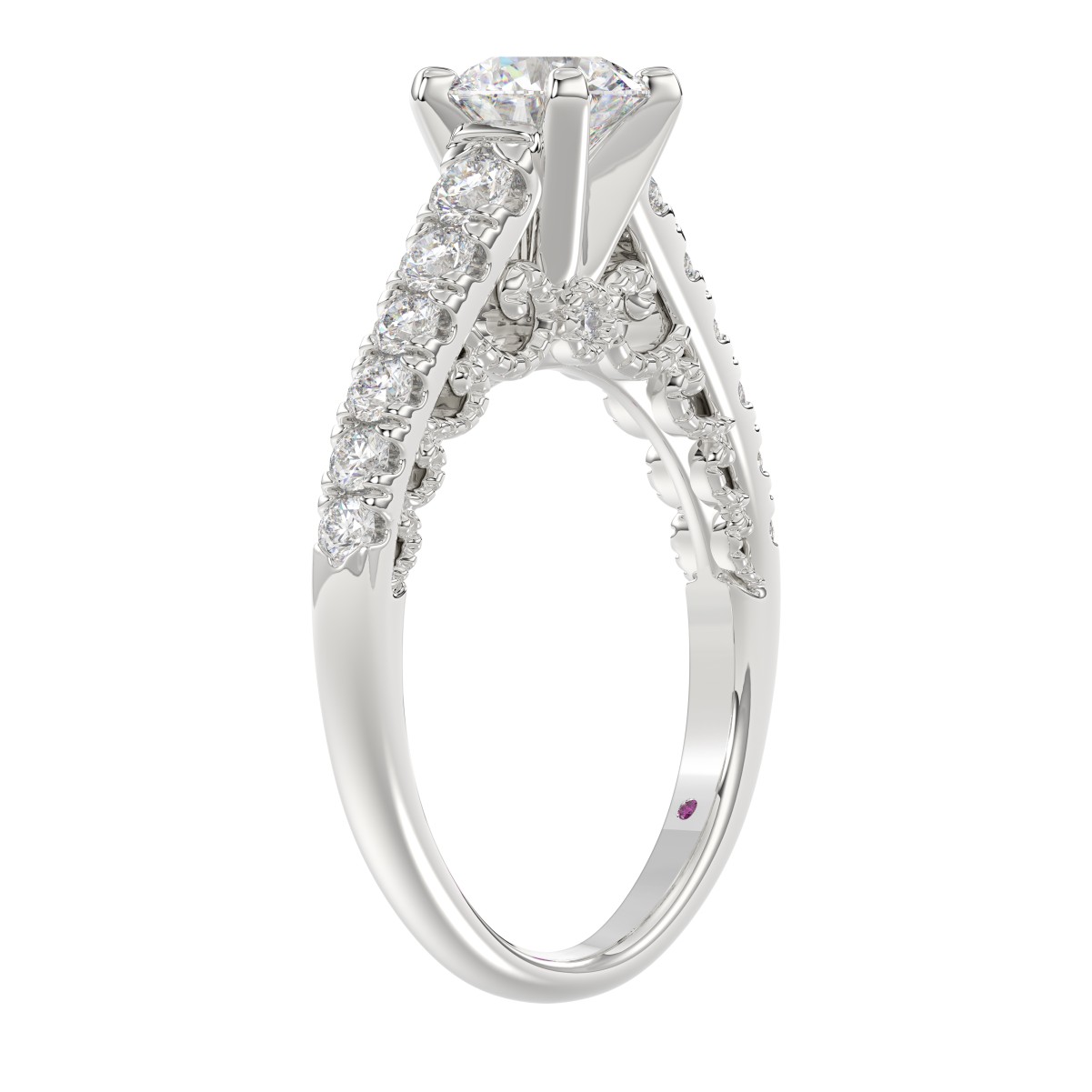 14K WHITE GOLD 1/2CT ROUND DIAMOND LADIES SEMI MOUNT RING(CENTER STONE MOUNT ROUND DIAMOND 1CT)