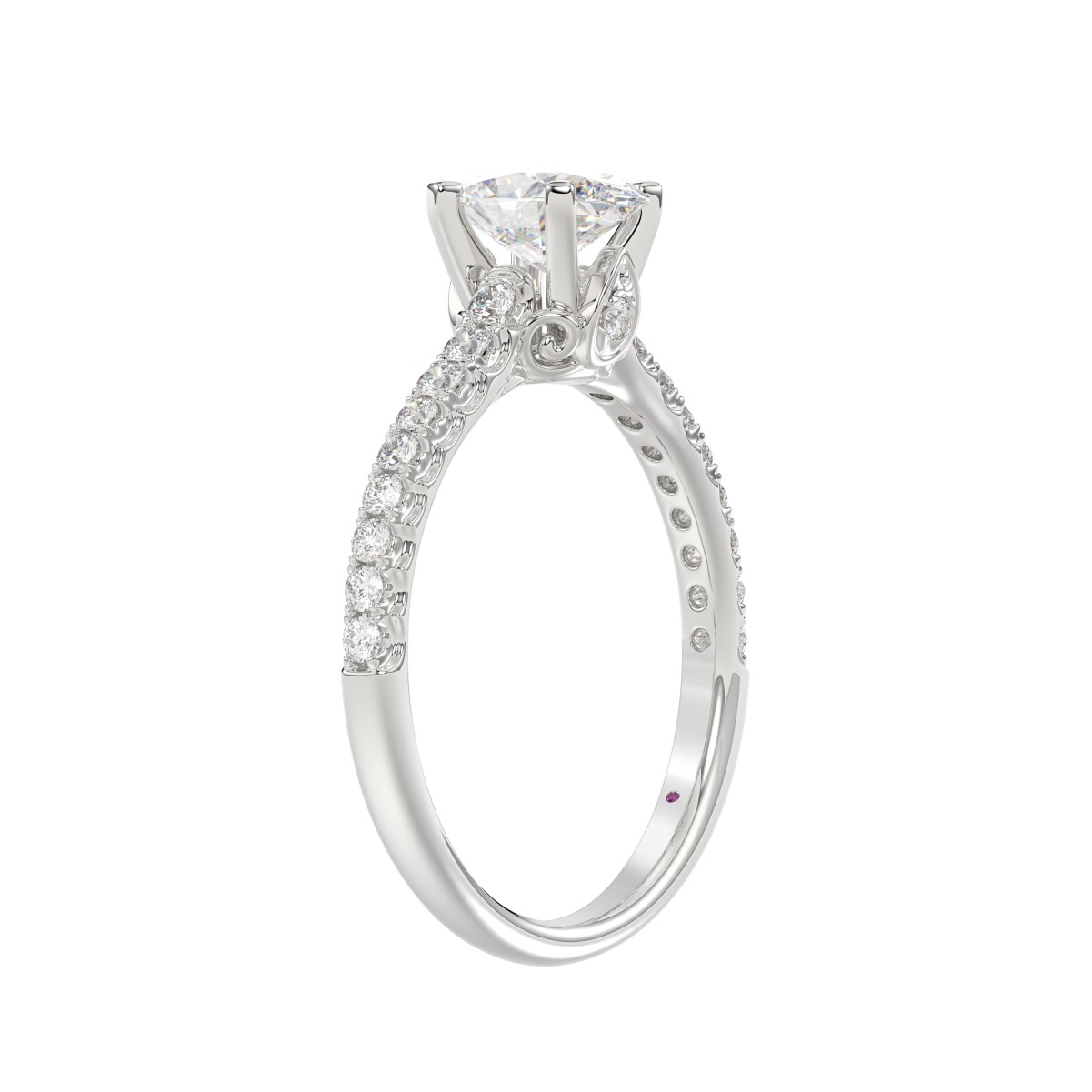14K WHITE GOLD 1/4CT ROUND/OVAL DIAMOND LADIES RING(CENTER STONE MOUNT OVAL DIAMOND 1CT)