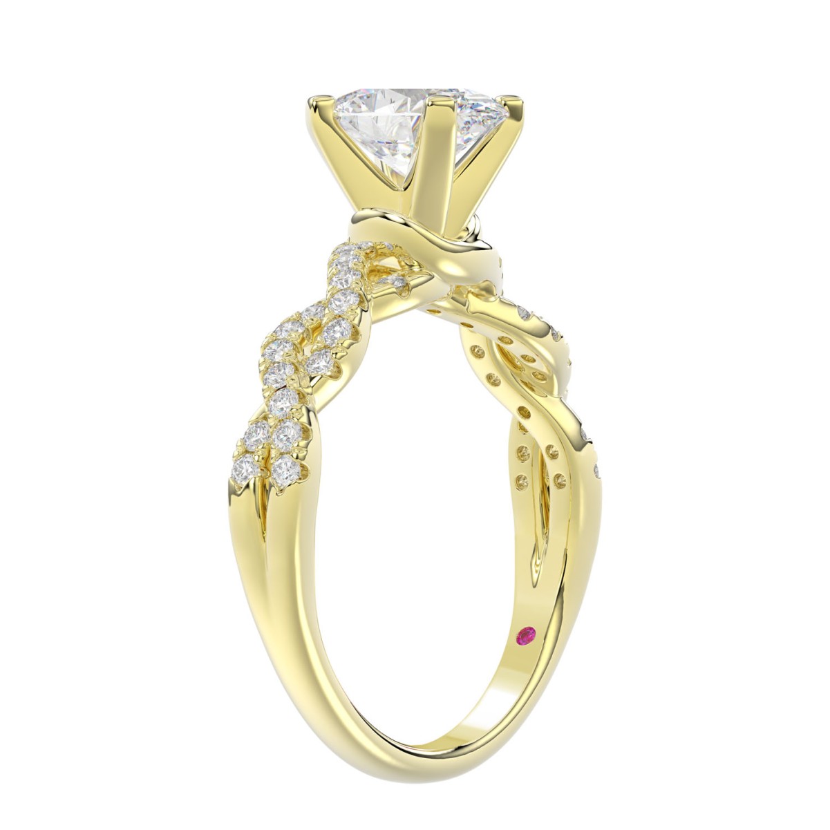 14K YELLOW GOLD 1/4CT ROUND DIAMOND LADIES SEMI MOUNT RING(CENTER STONE MOUNT OVAL DIAMOND 1CT