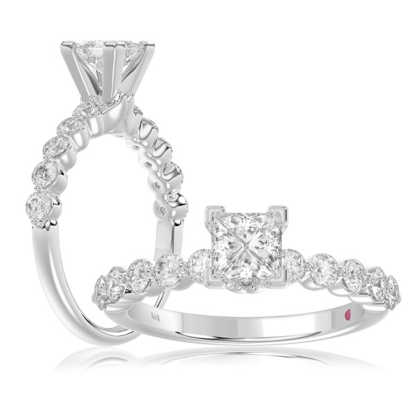 14K WHITE GOLD 1/2CT ROUND/PRINCESS DIAMOND LADIES...