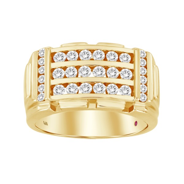 14K YELLOW GOLD 1CT ROUND DIAMOND MEN'S RING...