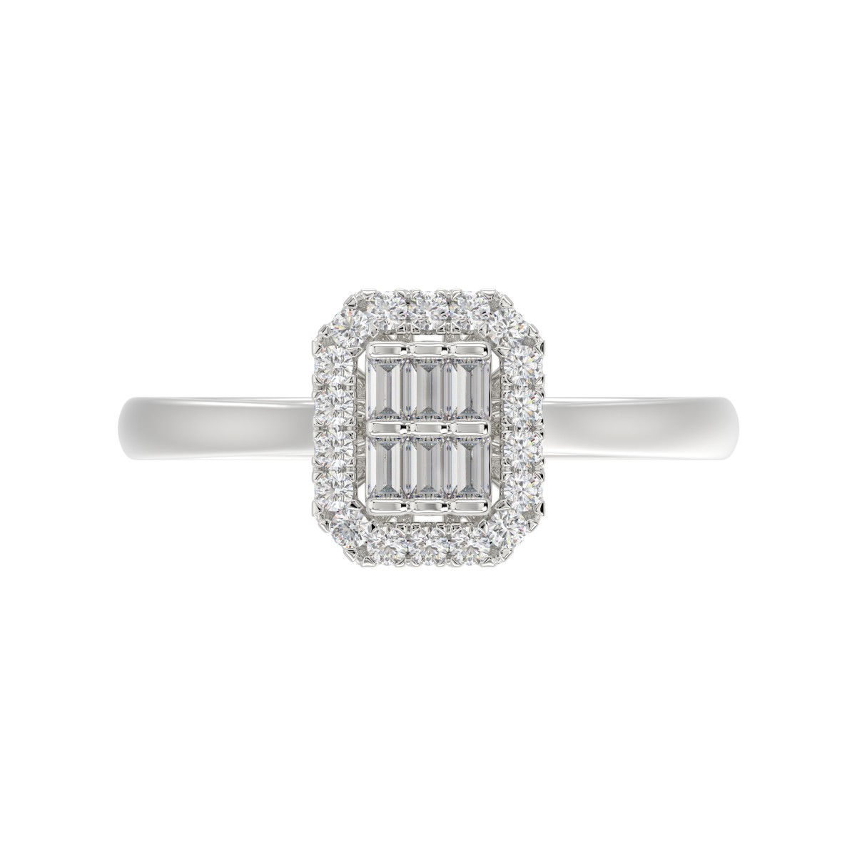 14K WHITE GOLD 1/5CT ROUND/BAGUETTE DIAMOND LADIES FASHION RING 14K WHITE GOLD 1/5CT ROUND/BAGUETTE DIAMOND LADIES FASHION RING