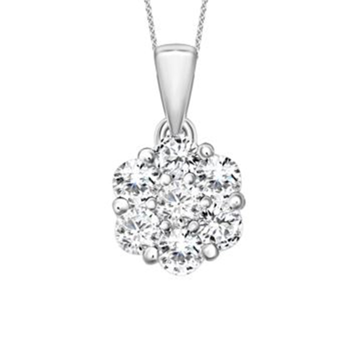 14K WHITE GOLD 1/6CT ROUND DIAMOND LADIES FLOWER PENDANT WITH CHAIN 14K WHITE GOLD 1/6CT ROUND DIAMOND LADIES FLOWER PENDANT WITH CHAIN
