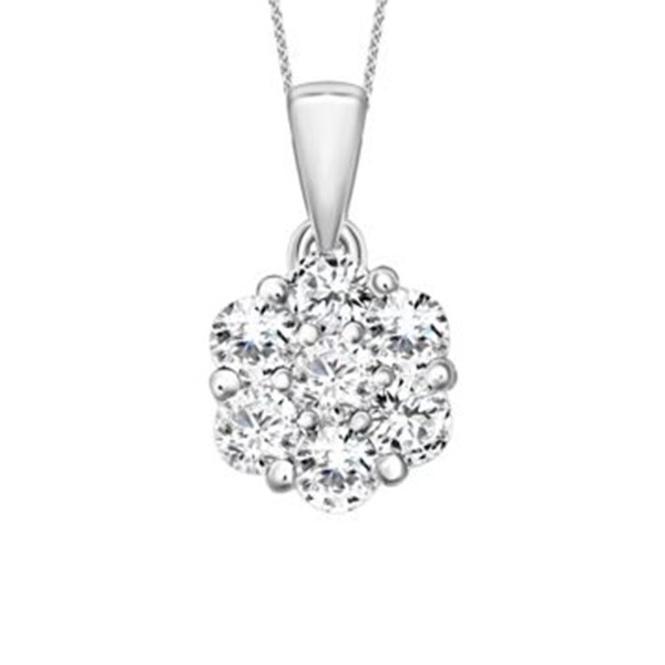 14K WHITE GOLD 1/6CT ROUND DIAMOND LADIES FLOWER P...