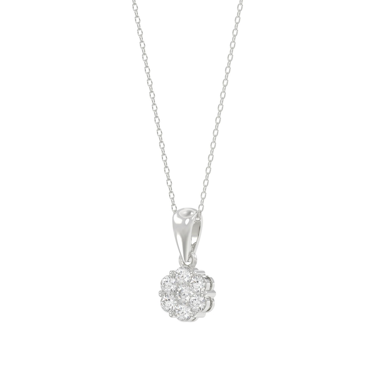 14K WHITE GOLD 1/4CT ROUND DIAMOND LADIES FLOWER PENDANT WITH CHAIN  