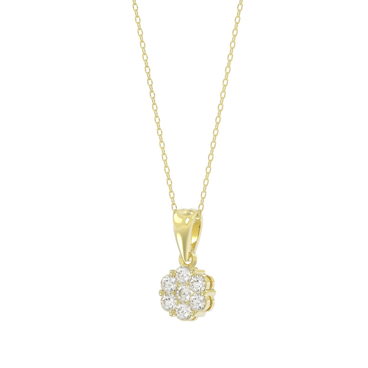 14K YELLOW GOLD 1/4CT ROUND DIAMOND LADIES FLOWER PENDANT WITH CHAIN  