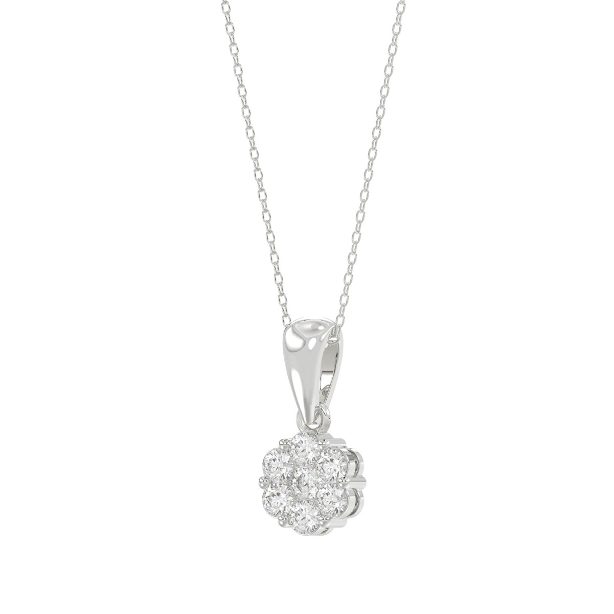 14K WHITE GOLD 1/3CT ROUND DIAMOND LADIES FLOWER PENDANT WITH CHAIN  