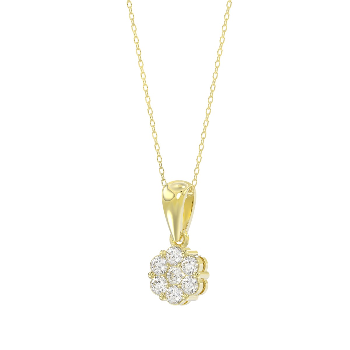 14K YELLOW GOLD 1/3CT ROUND DIAMOND LADIES FLOWER PENDANT WITH CHAIN  