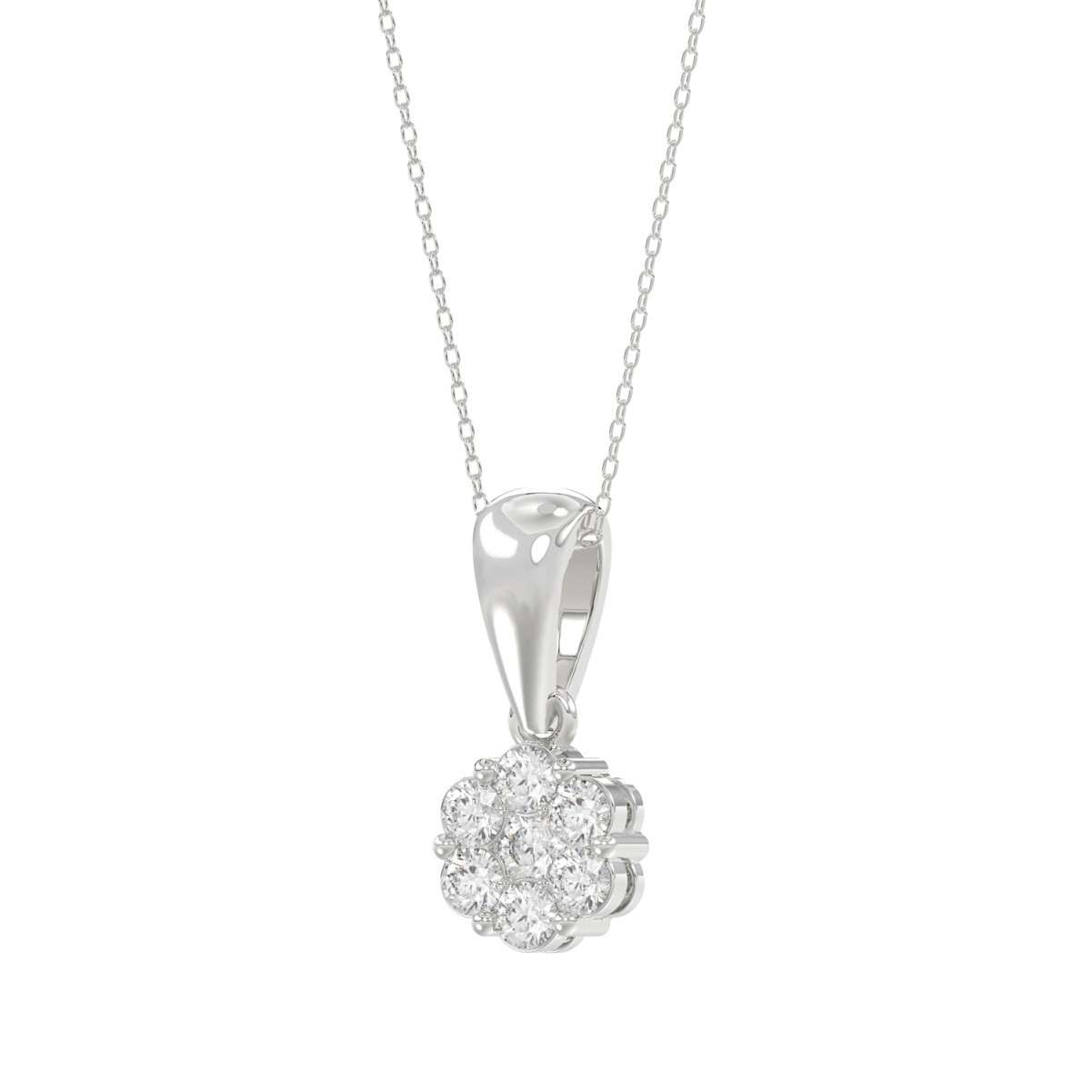 14K WHITE GOLD 1/2CT ROUND DIAMOND LADIES FLOWER PENDANT WITH CHAIN 