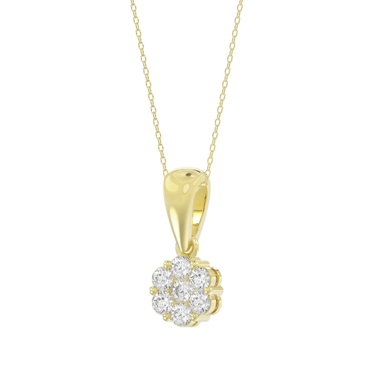 14K YELLOW GOLD 1/2CT ROUND DIAMOND LADIES FLOWER PENDANT WITH CHAIN 