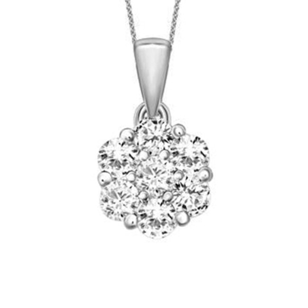 14K WHITE GOLD 3/4CT ROUND DIAMOND LADIES FLOWER P...