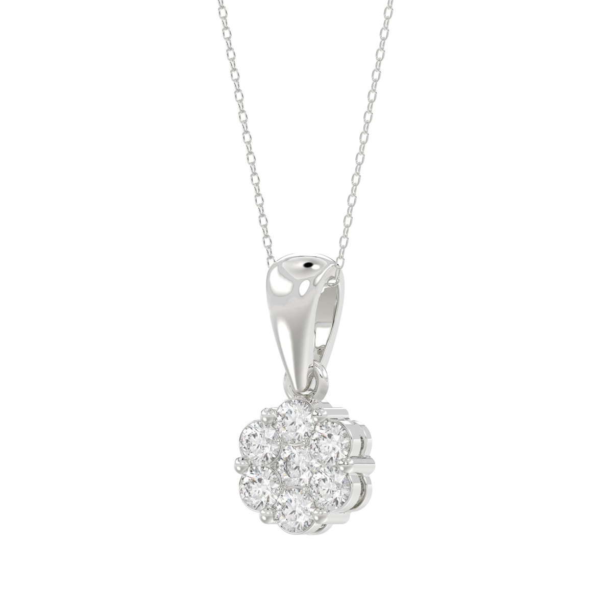 14K WHITE GOLD 3/4CT ROUND DIAMOND LADIES FLOWER PENDANT 