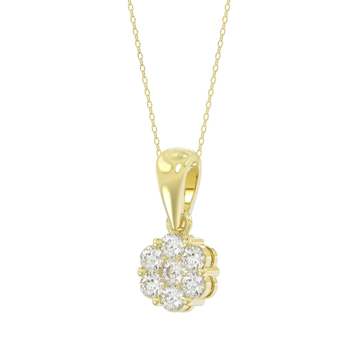 14K YELLOW GOLD 3/4CT ROUND DIAMOND LADIES FLOWER PENDANT 