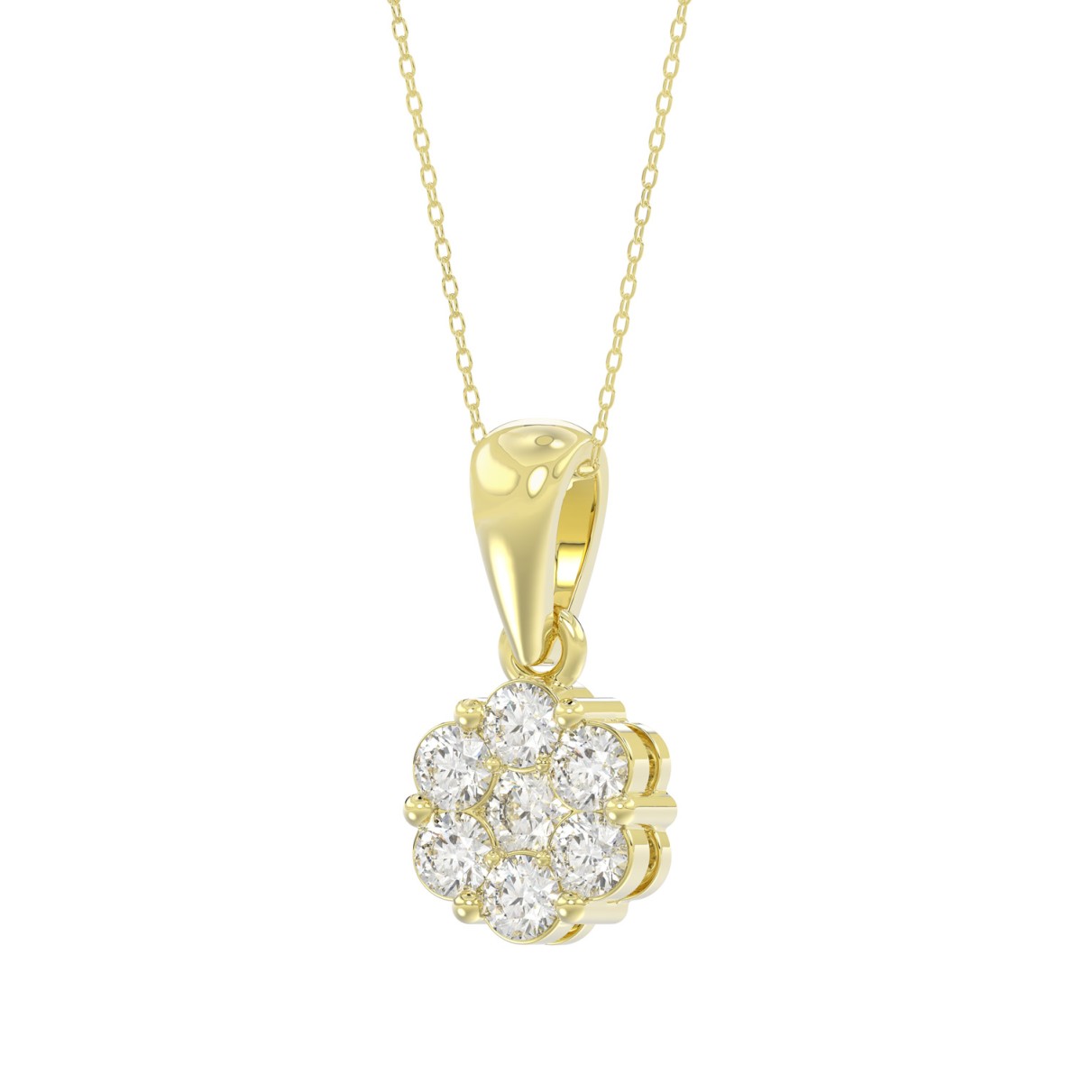 14K YELLOW GOLD 1CT ROUND DIAMOND LADIES FLOWER PENDANT 