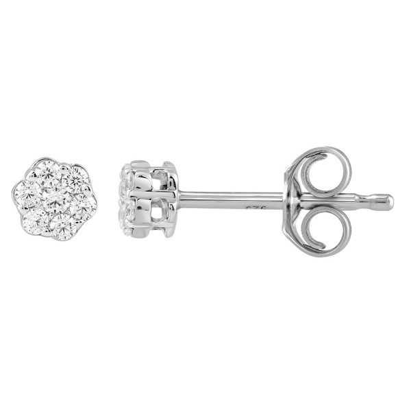 14K WHITE  GOLD 1/10CT ROUND DIAMOND LADIES FLOWER...