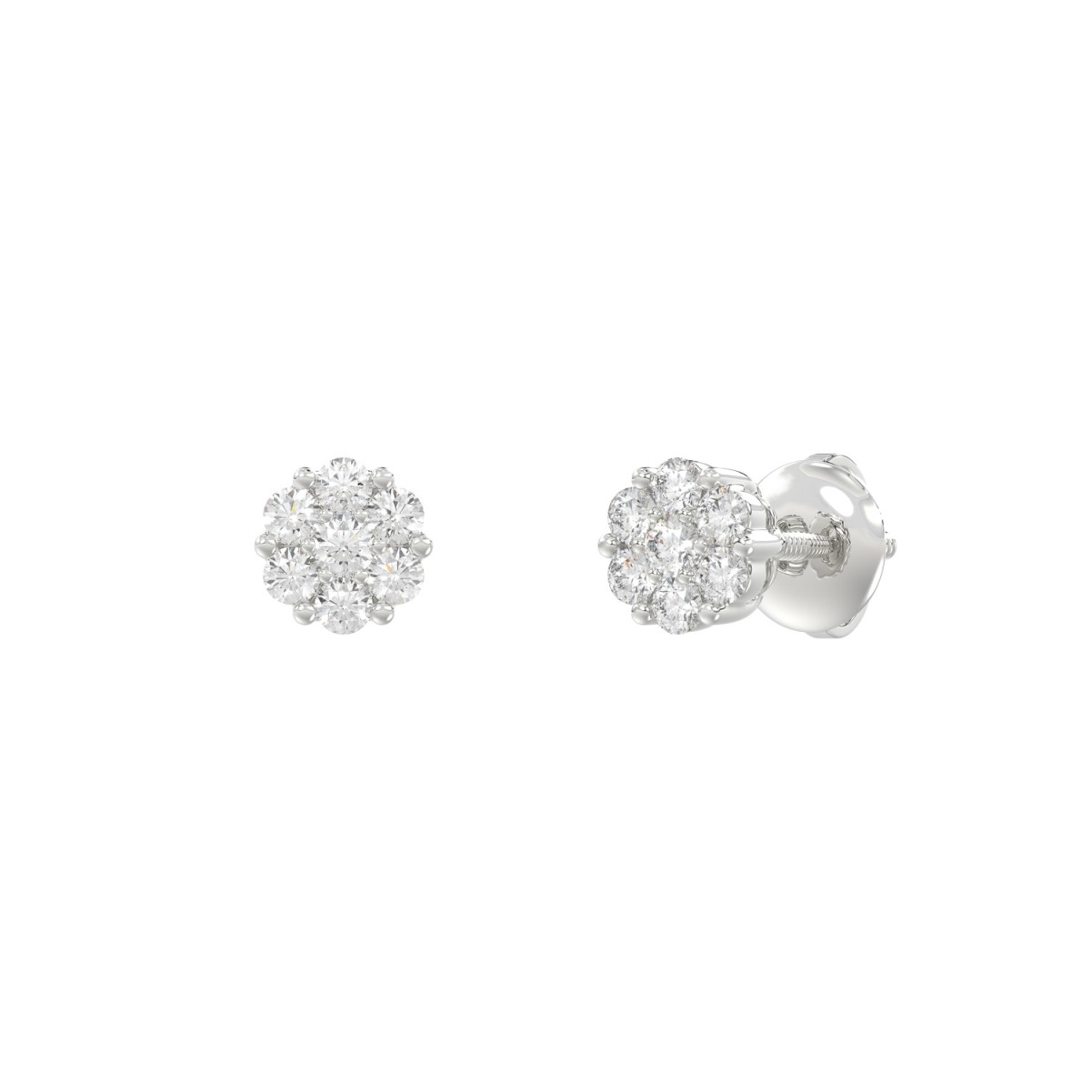 14K WHITE  GOLD 1/6CT ROUND DIAMOND LADIES FLOWER EARRINGS 