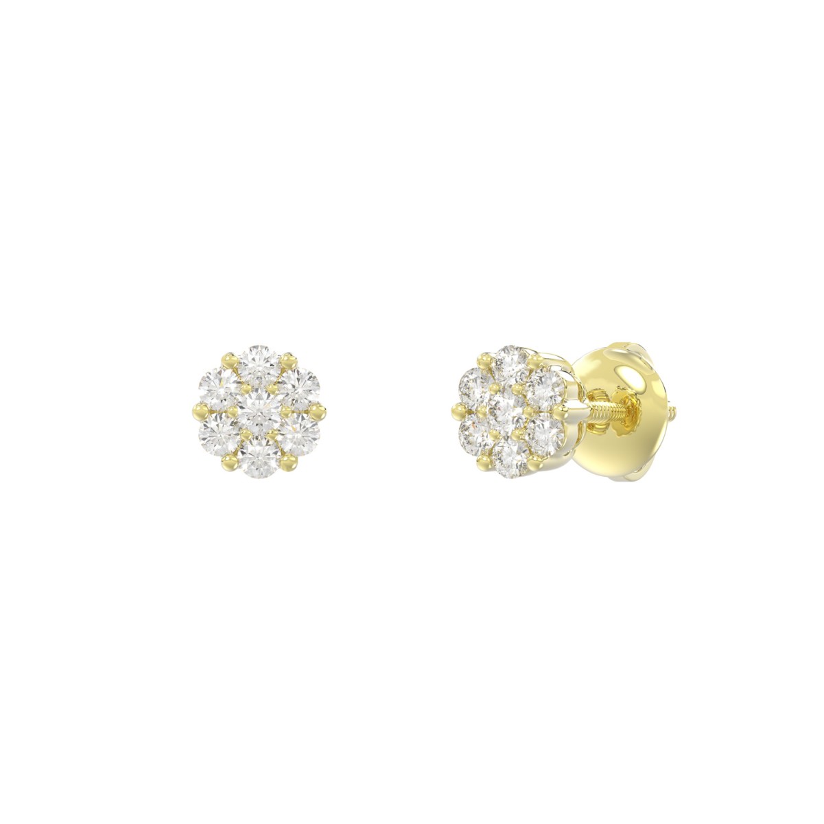 14K YELLOW GOLD 1/6CT ROUND DIAMOND LADIES FLOWER EARRINGS 