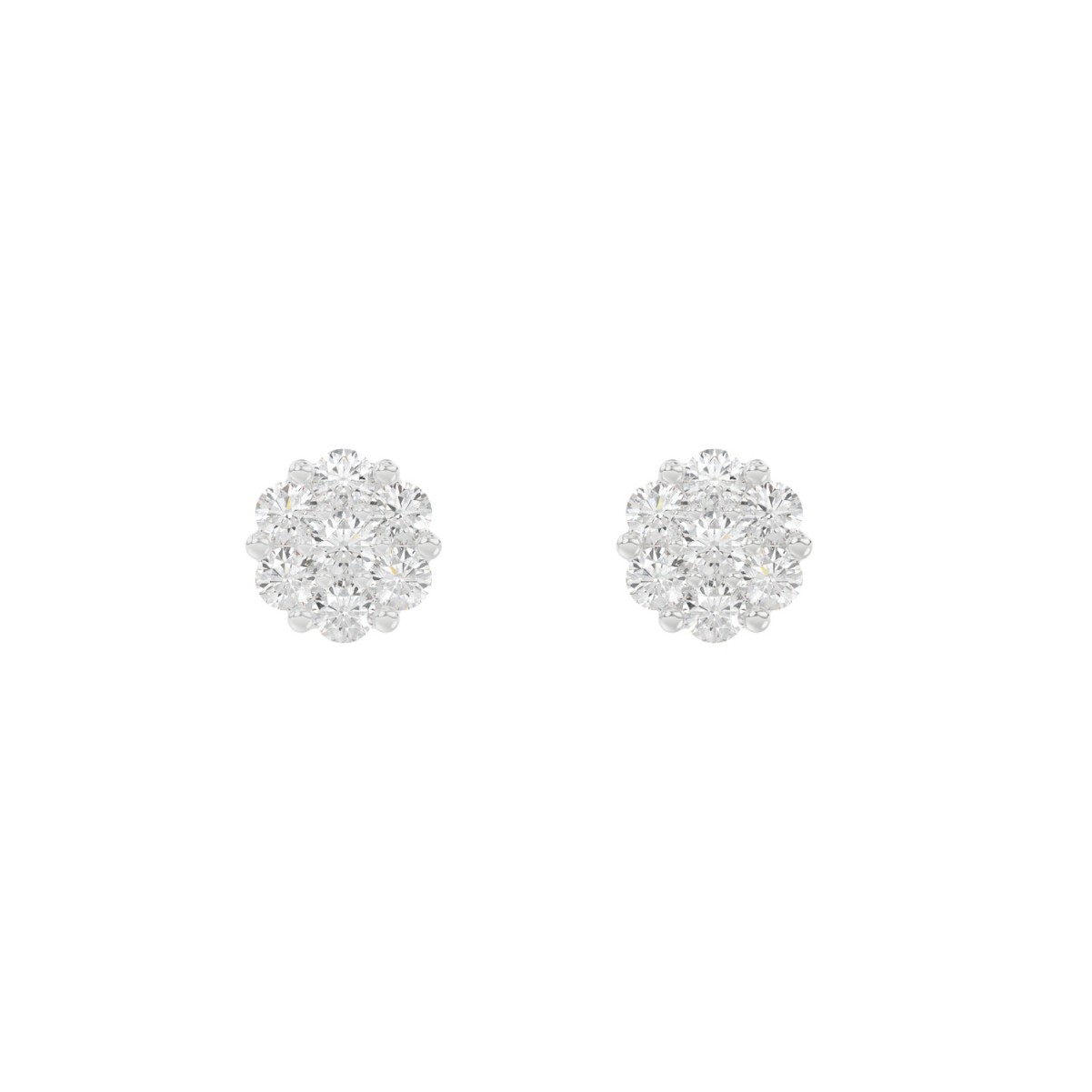 14K WHITE GOLD 1/4CT ROUND DIAMOND LADIES FLOWER EARRINGS