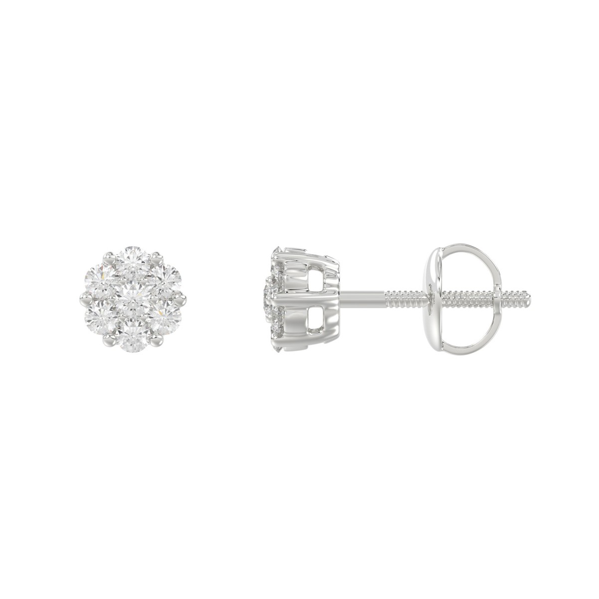 14K WHITE GOLD 1/4CT ROUND DIAMOND LADIES FLOWER EARRINGS