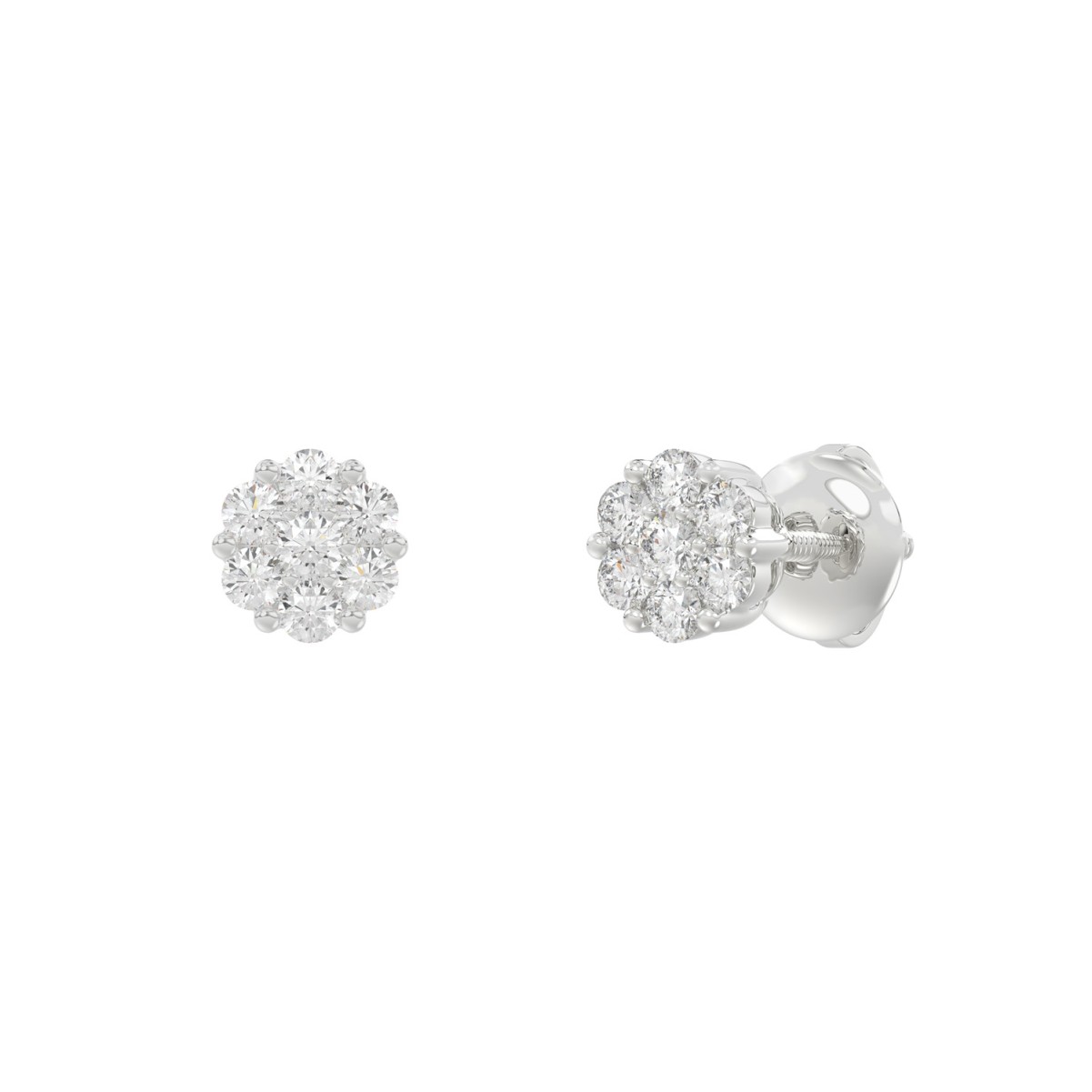 14K WHITE GOLD 1/4CT ROUND DIAMOND LADIES FLOWER EARRINGS