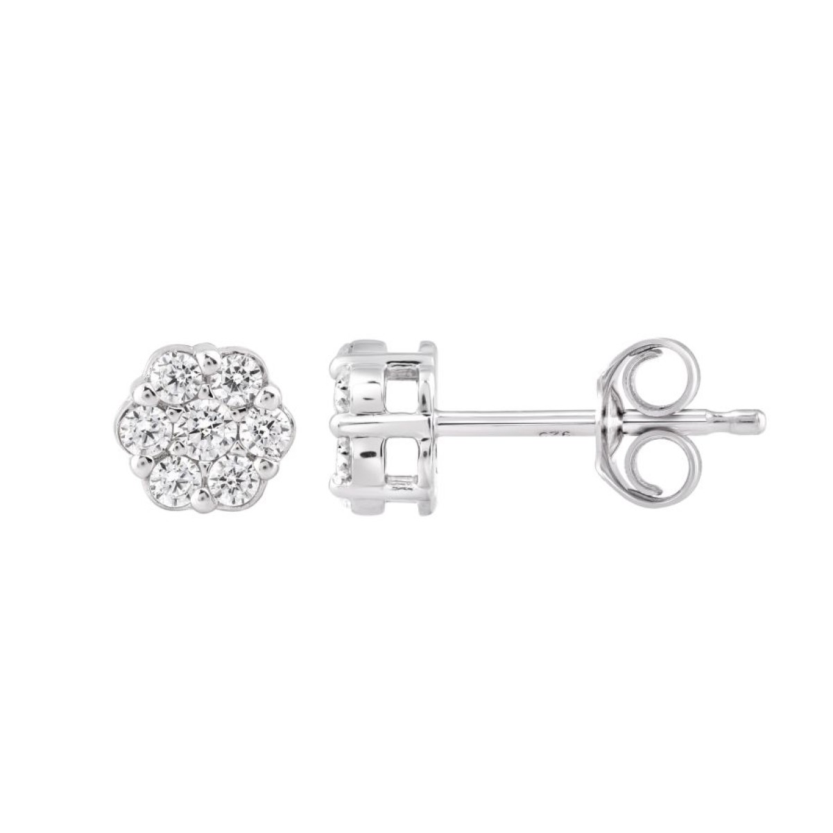 14K WHITE GOLD 1/4CT ROUND DIAMOND LADIES FLOWER EARRINGS 