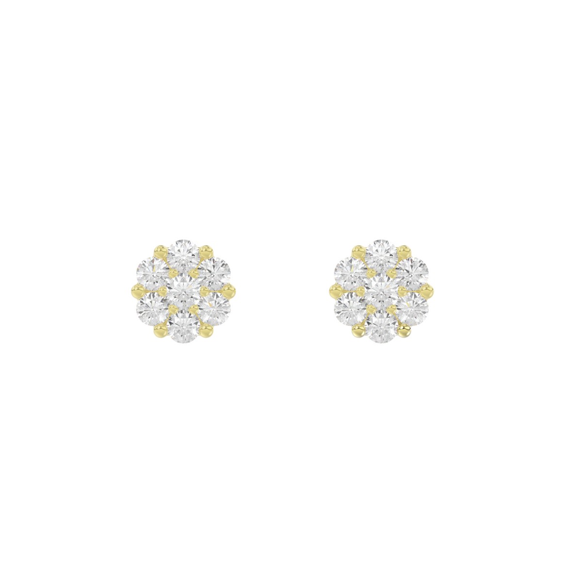 14K YELLOW GOLD 1/4CT ROUND DIAMOND LADIES FLOWER EARRINGS