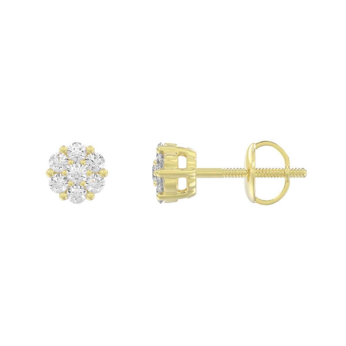 14K YELLOW GOLD 1/4CT ROUND DIAMOND LADIES FLOWER EARRINGS