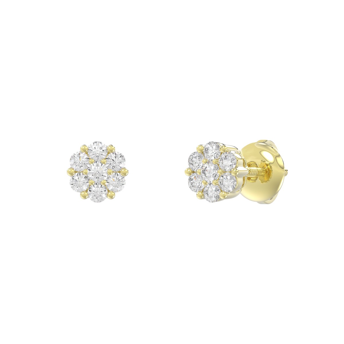 14K YELLOW GOLD 1/4CT ROUND DIAMOND LADIES FLOWER EARRINGS