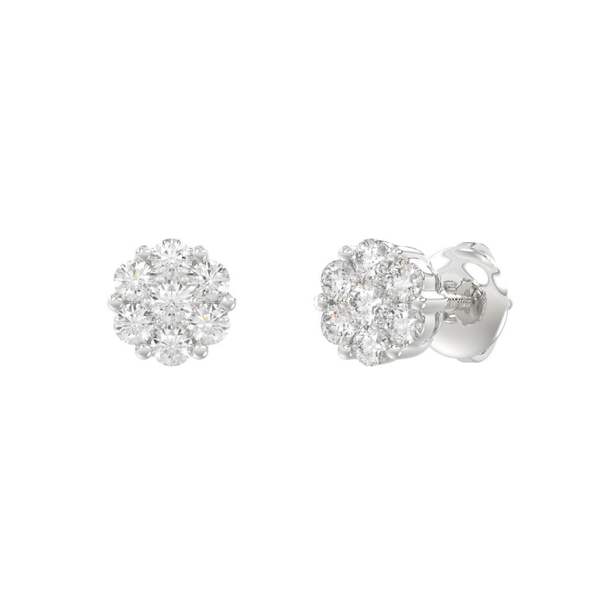 14K WHITE GOLD 1/2CT ROUND DIAMOND LADIES FLOWER EARRINGS 