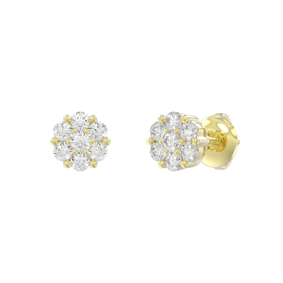 14K YELLOW GOLD 1/2CT ROUND DIAMOND LADIES FLOWER EARRINGS 